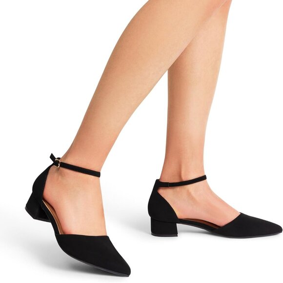 Dream Pairs Women's Black-nubuck Faux Leather Closed Pointed Toe Low Heel Pumps - Picture 5 of 8